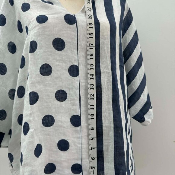 Made in Italy Linen Tunic | Polka Dot & Stripe | V-Neck | Relaxed Fit | M - Picture 10 of 10